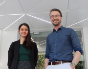 University of Adelaide undergraduate Nicole Jefferies and Defence scientist Dr James Biddle