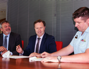 Strategic Alliance signing between DST Group and QinetiQ. (L-R) Chief Defence Scientist Dr Alex Zelinksy, Greg Barsby, Managing Director, Qinetiq and WGCDR Ben Main, Air Force (DGTA).