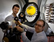 Schlieren System Mirrors in the Transonic Wind Tunnel with DSTG scientists Matteo Giacobello and Peter Manovski. 